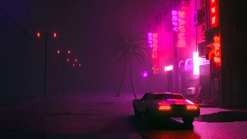 Black Car on Street — Purple