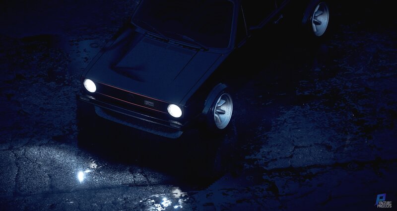 Black Car on Wet Pavement — Blue