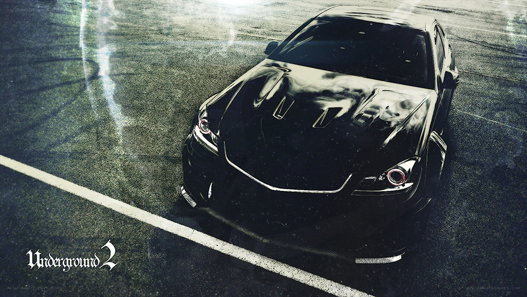 black car on wet road