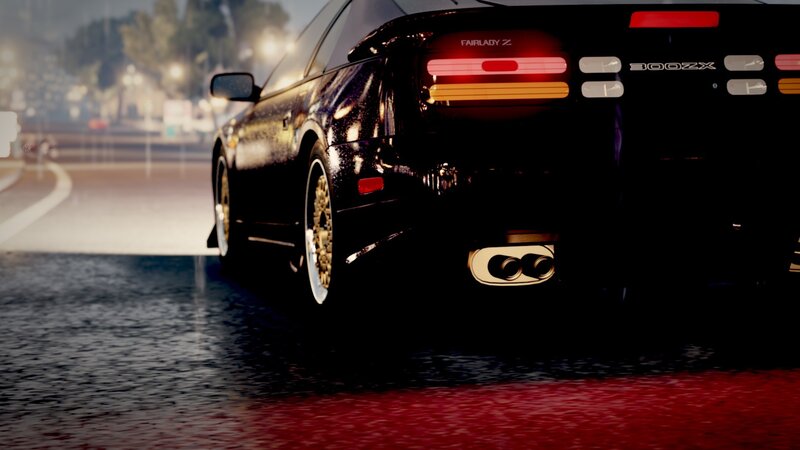 Black Car on Wet Road — Dark, Dramatic