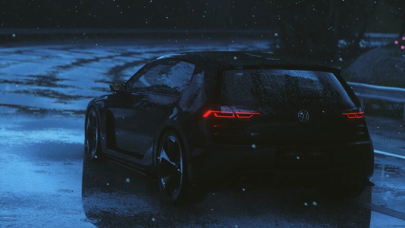 Black Car on Wet Road — Dark, Rainy