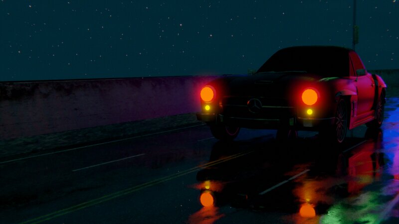Black Car on Wet Road — Dark