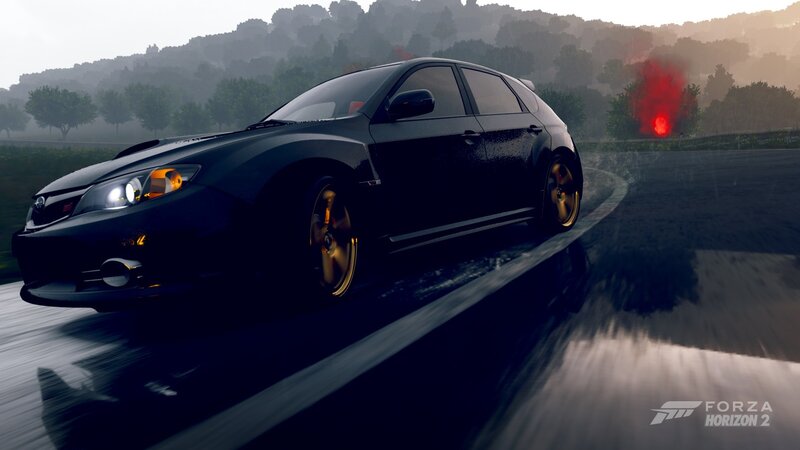 Black Car on Wet Road — Dramatic