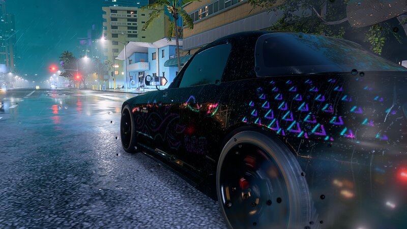 Black Car on Wet Street — Dark, Rainy, Night