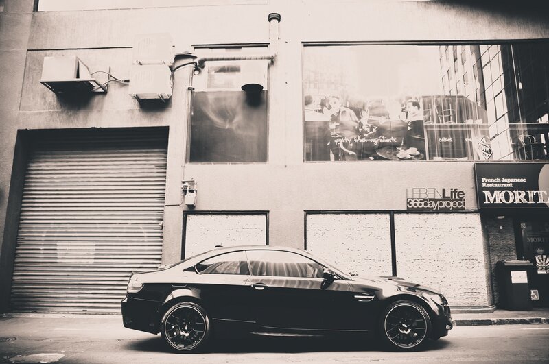 Black car parked on street