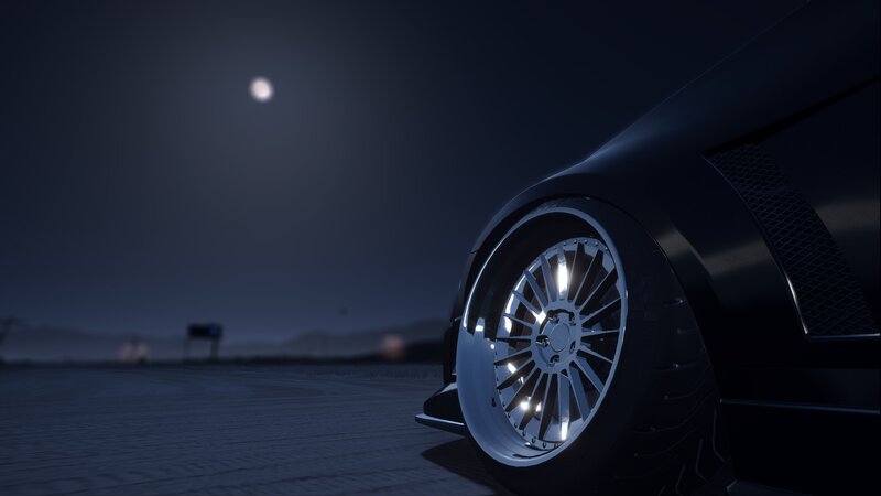Black Car Wheel at Night — Dark