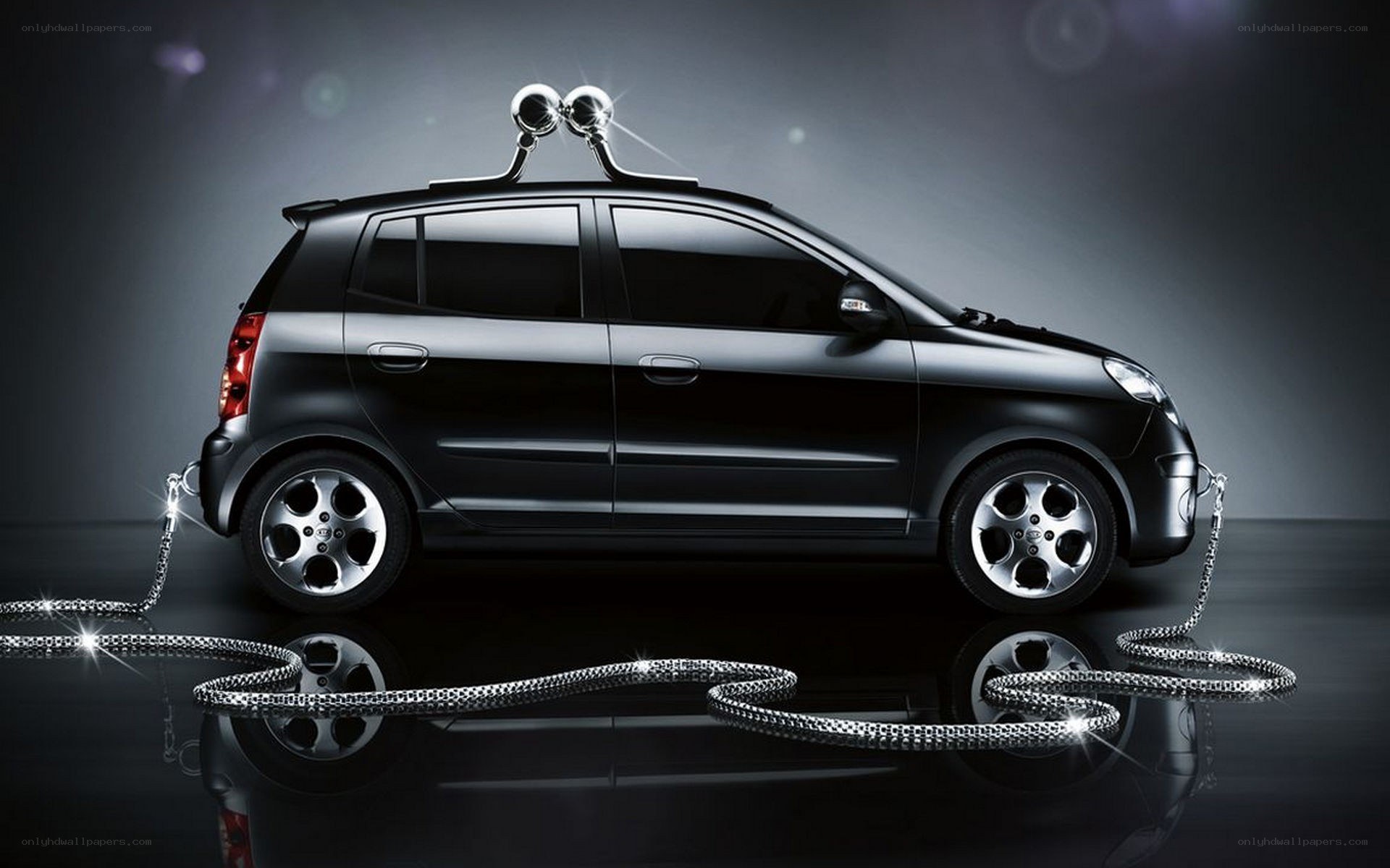 Black car with chains