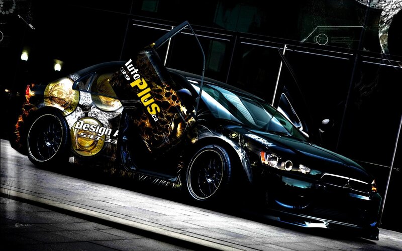 black car with custom graphics