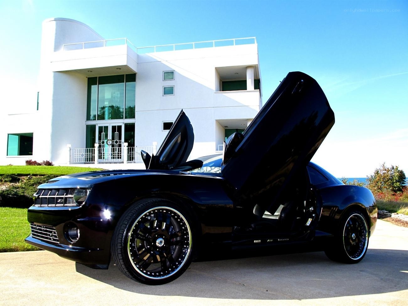Black car with doors open