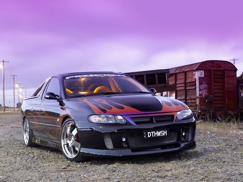 black car with flame decals
