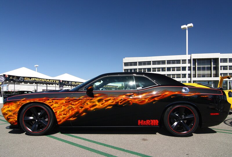 Black car with flame design