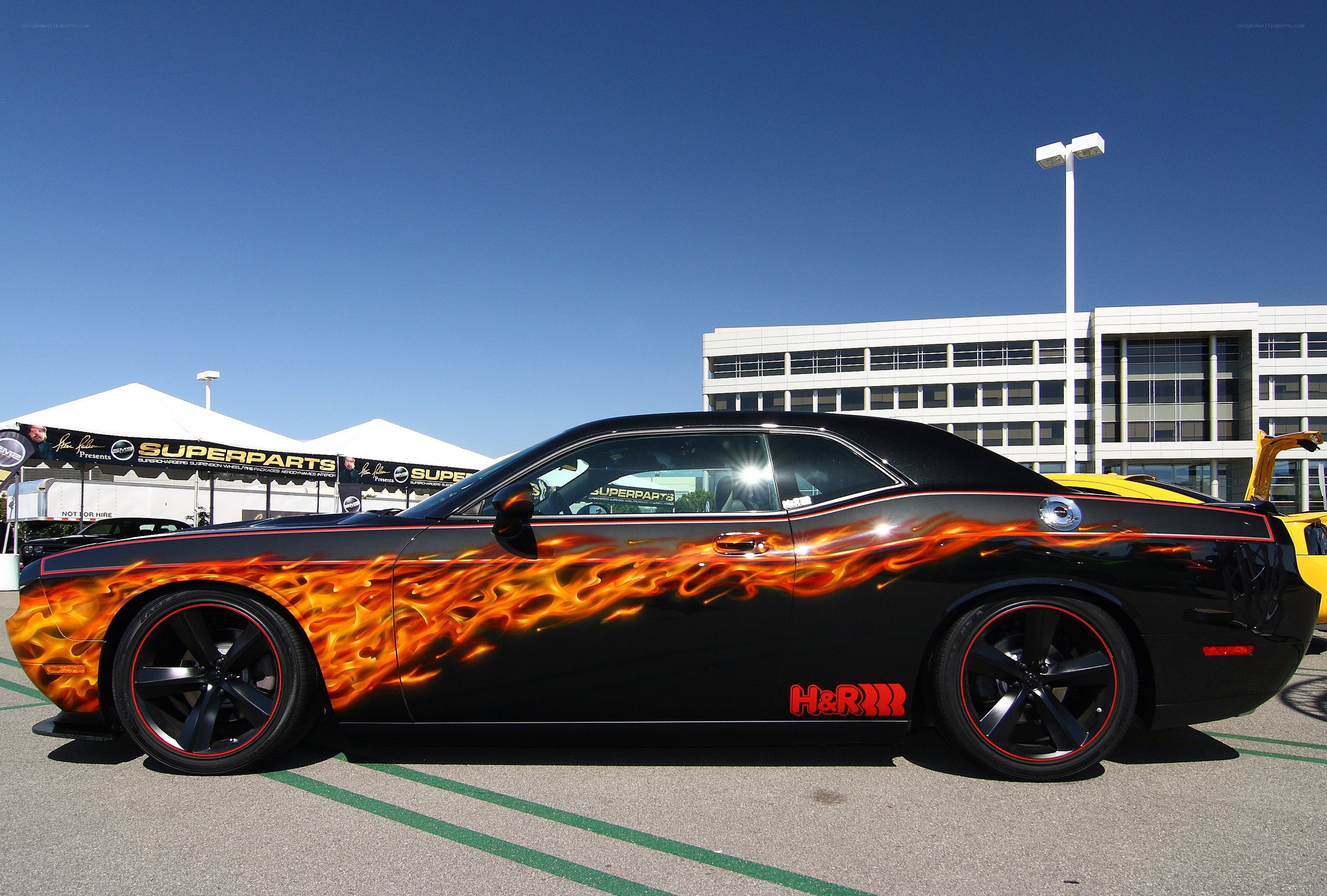 Black car with flame design