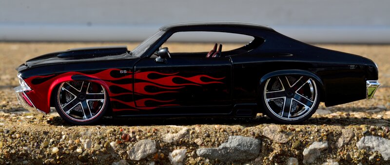 Black Car with Flames — Dramatic, Afternoon, Photograph