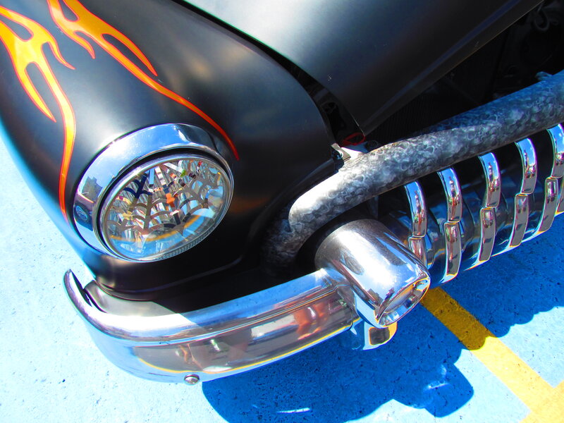 Black Car with Flames — Dramatic, Afternoon