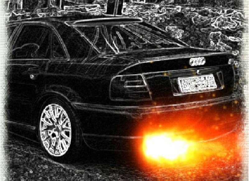Black Car with Flames — Dramatic, Digital Art, Wheel