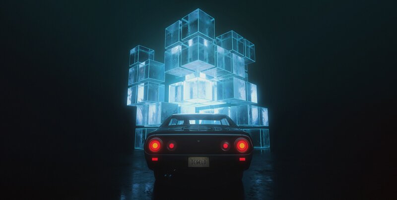 Black Car with Glowing Cubes