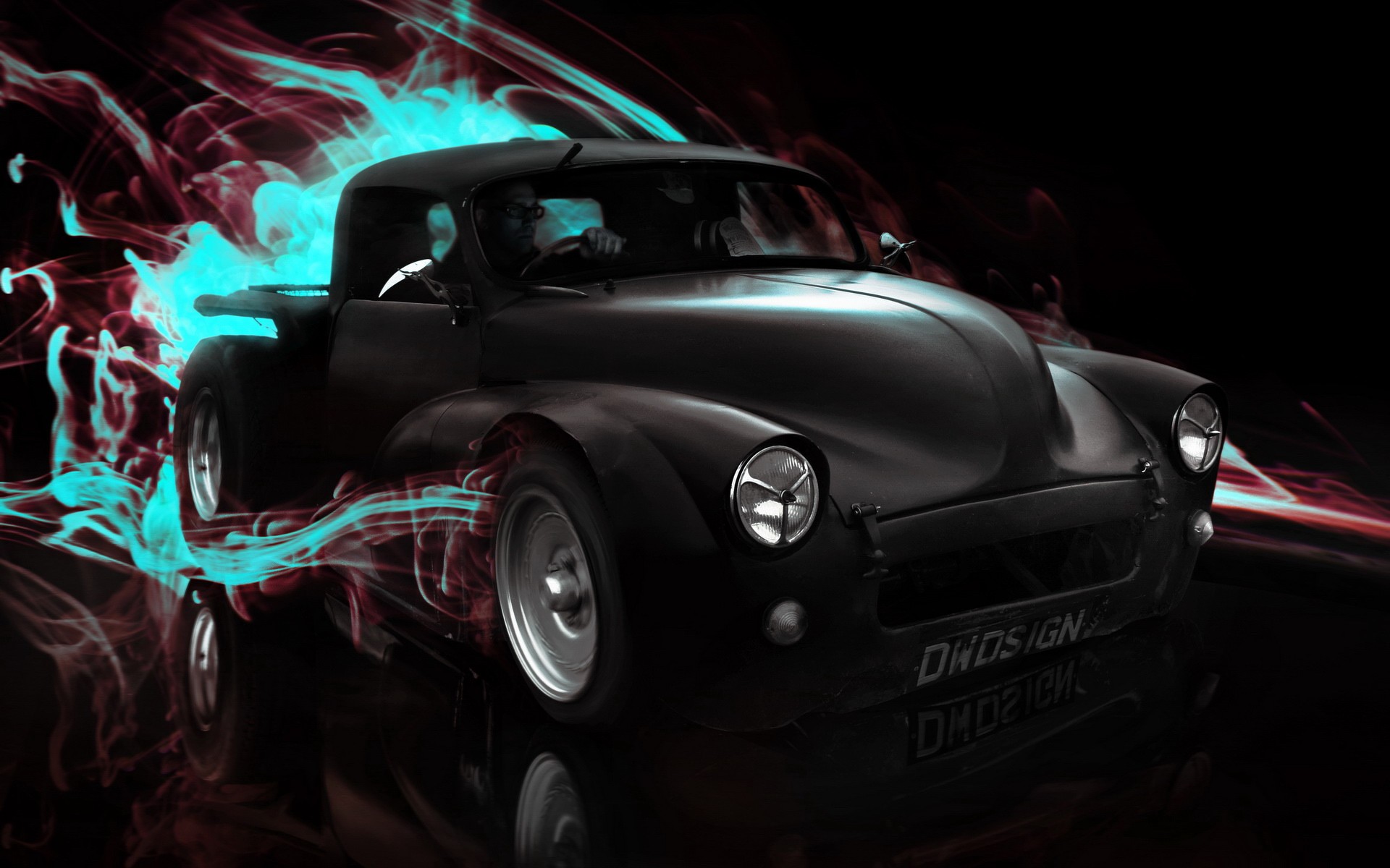 black car with glowing effects