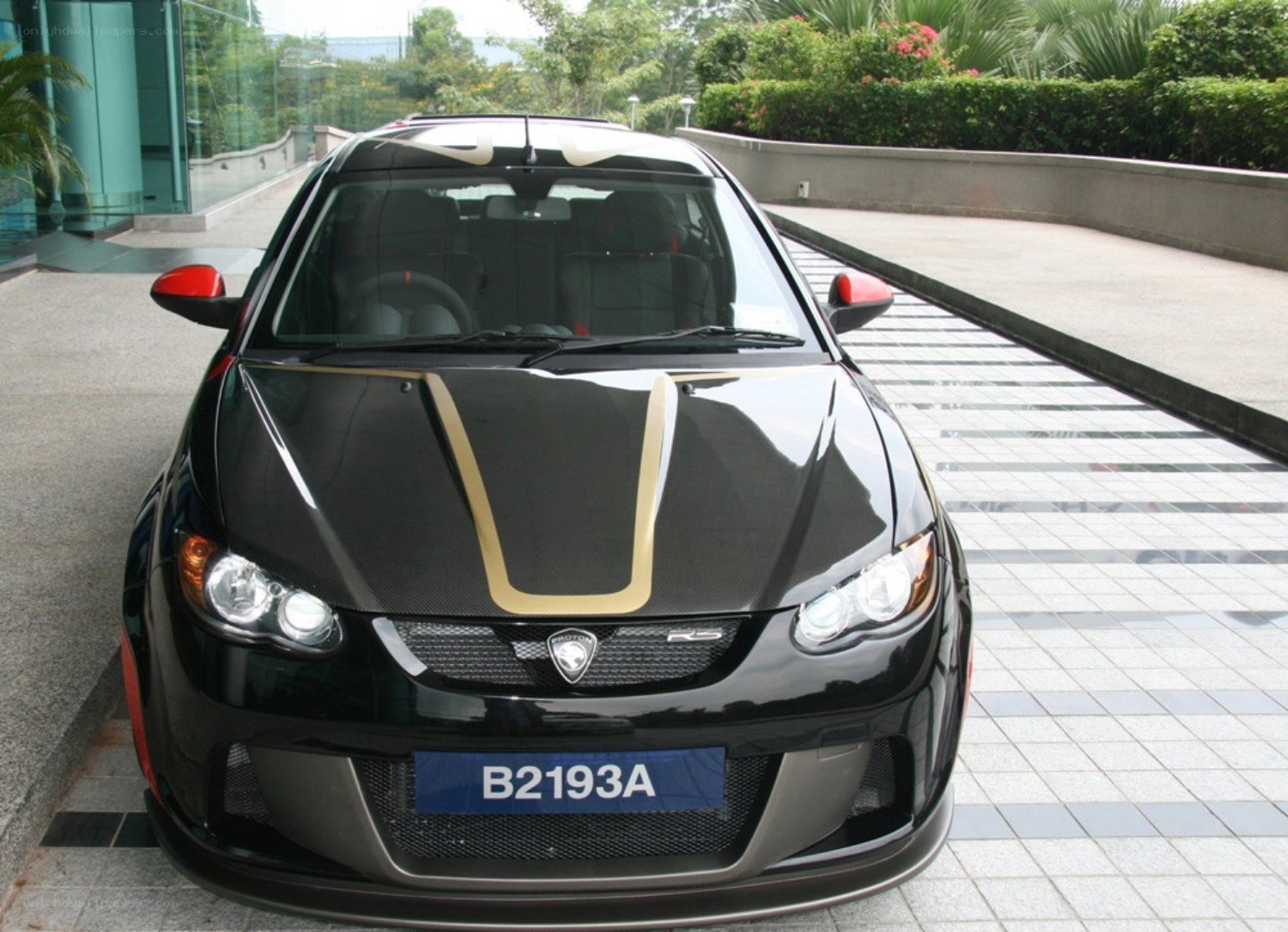 black car with gold stripes
