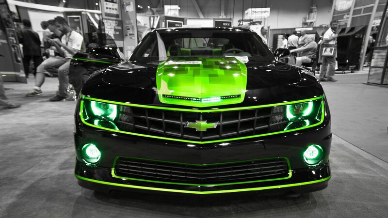 Black Car with Green Lights — Dramatic