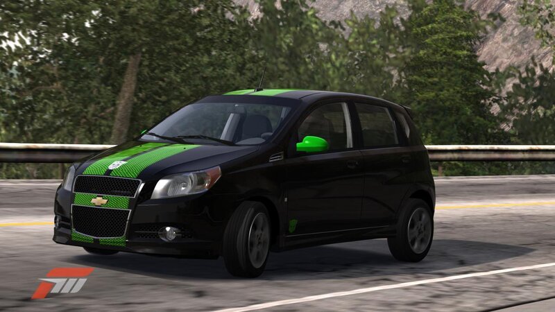 Black Car with Green Stripes
