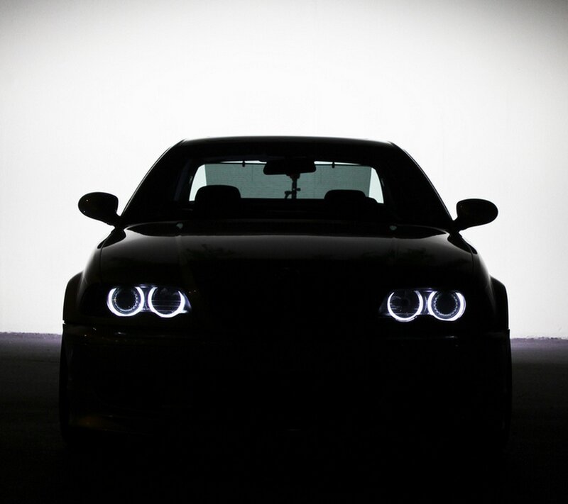 Black Car with Headlights — Dramatic, Night