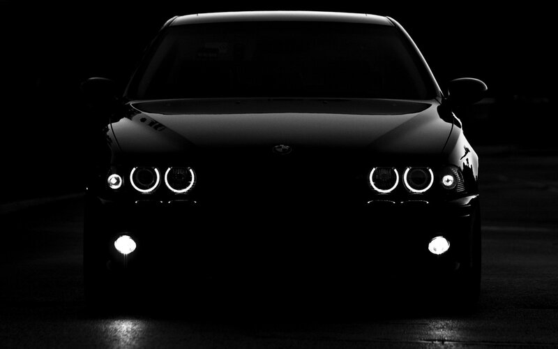 Black Car with Headlights — Dramatic