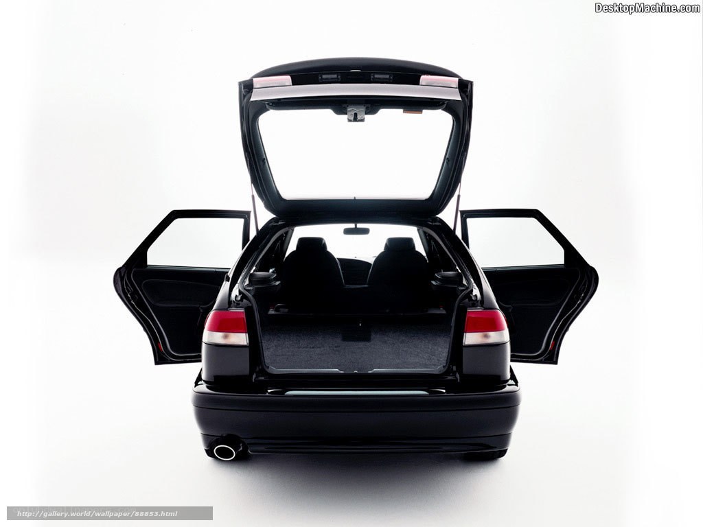 black car with open doors and trunk