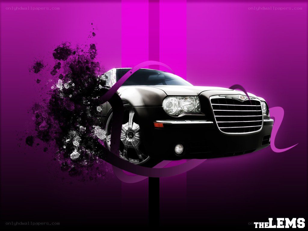 Black car with purple background