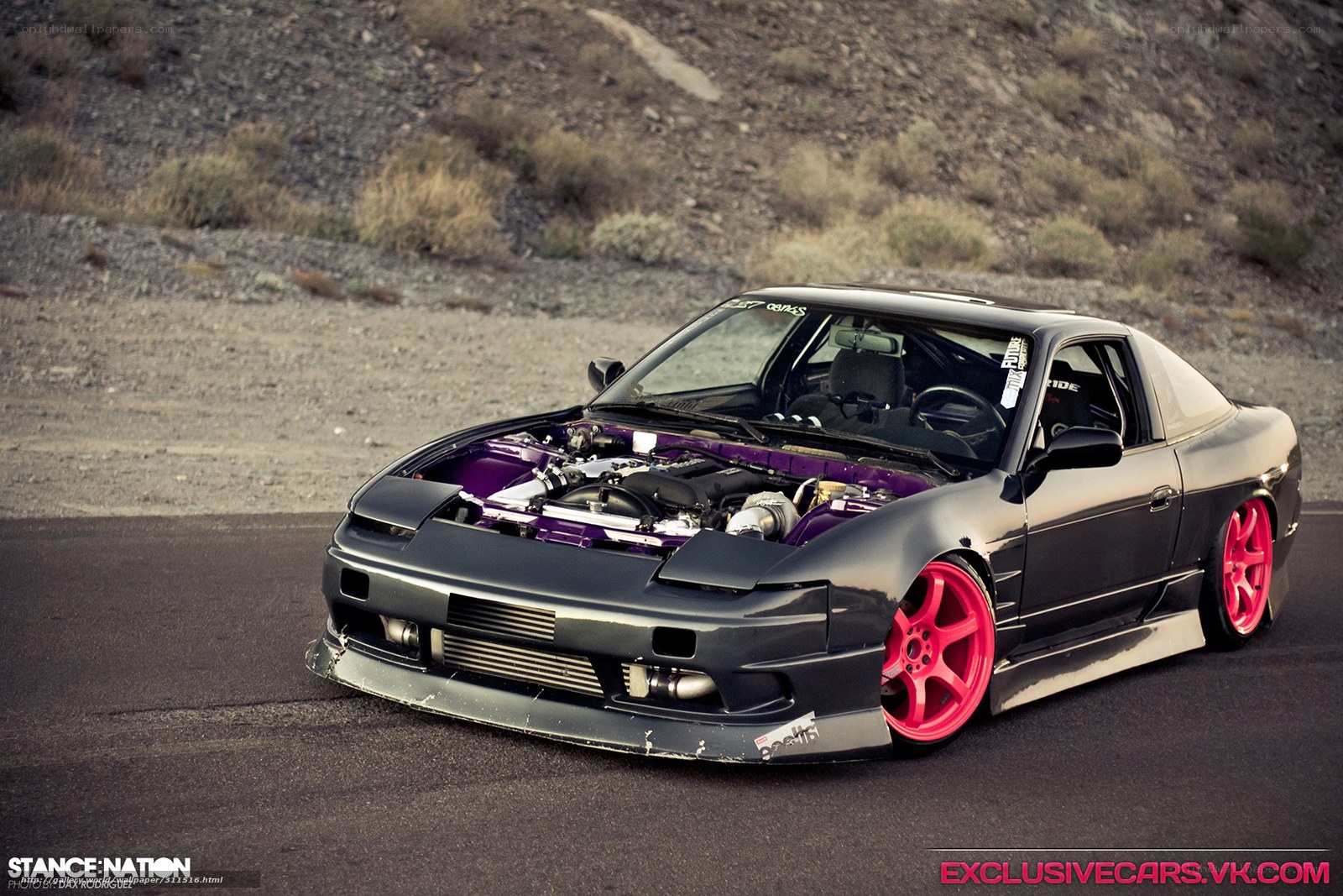 black car with purple engine