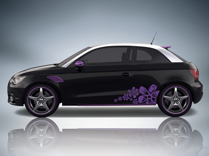 black car with purple flowers