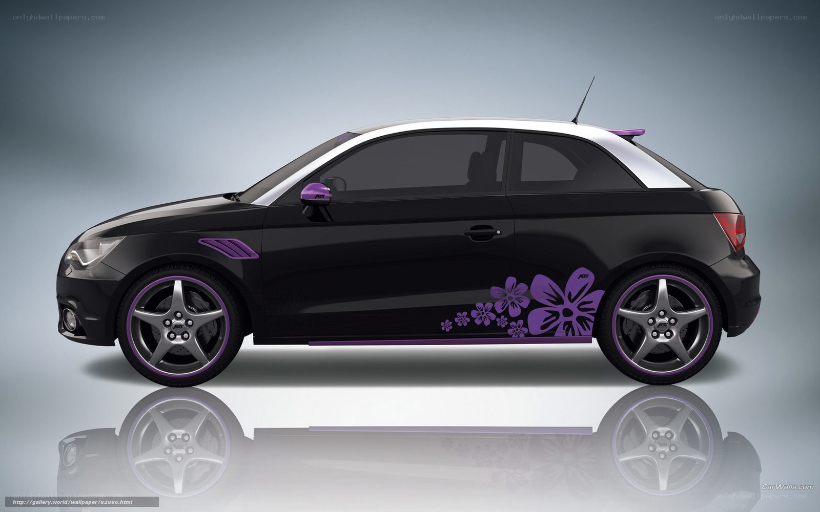 black car with purple flowers