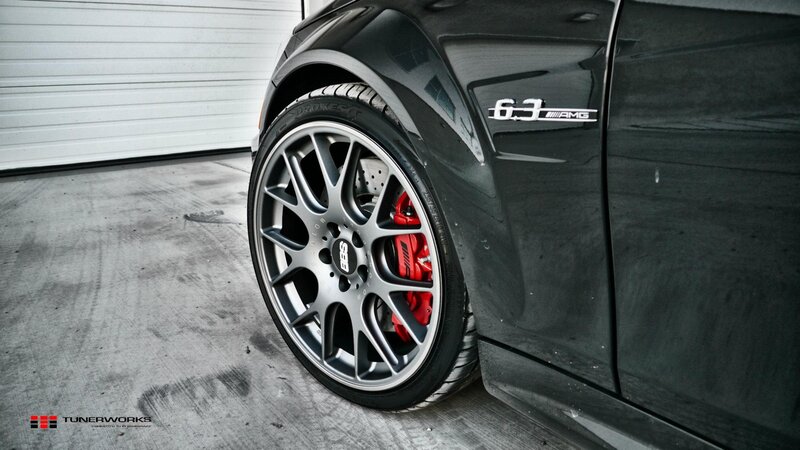 black car with red brakes