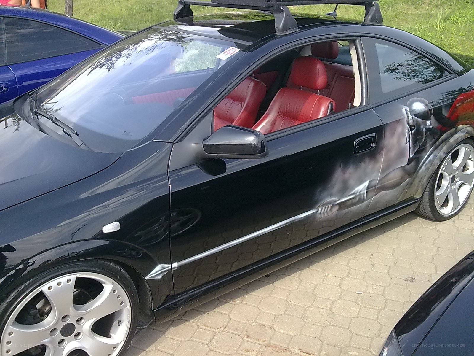 black car with red interior