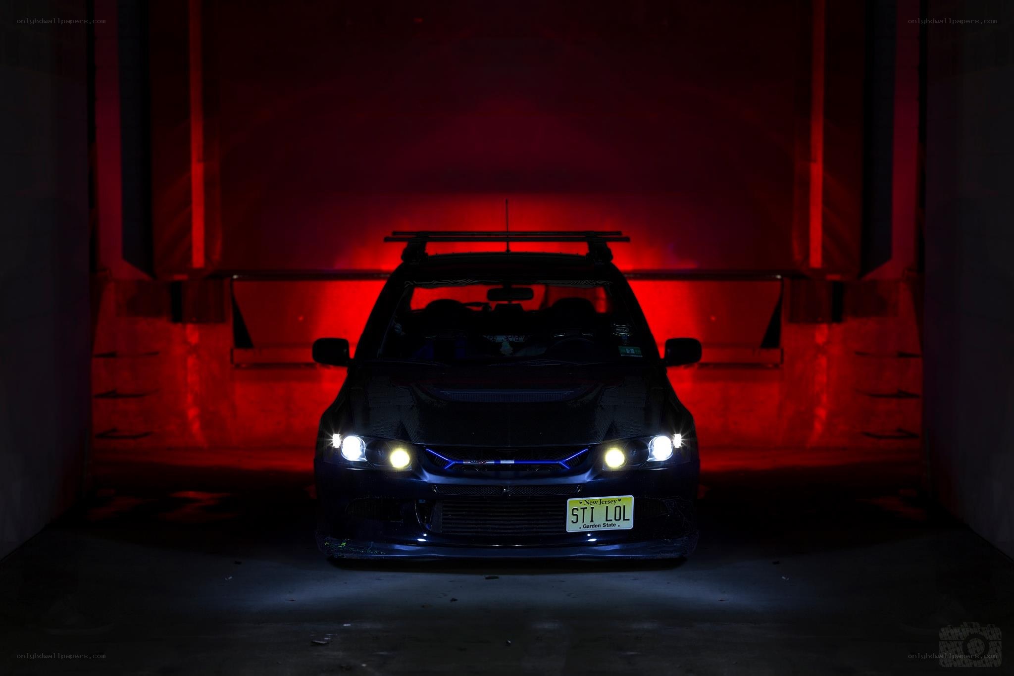 black car with red lighting