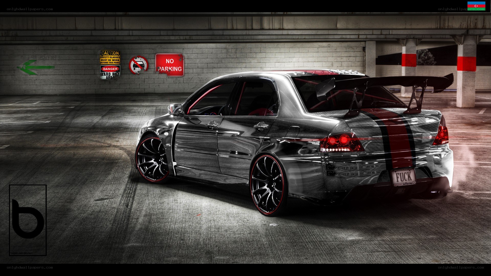 Black car with red stripes