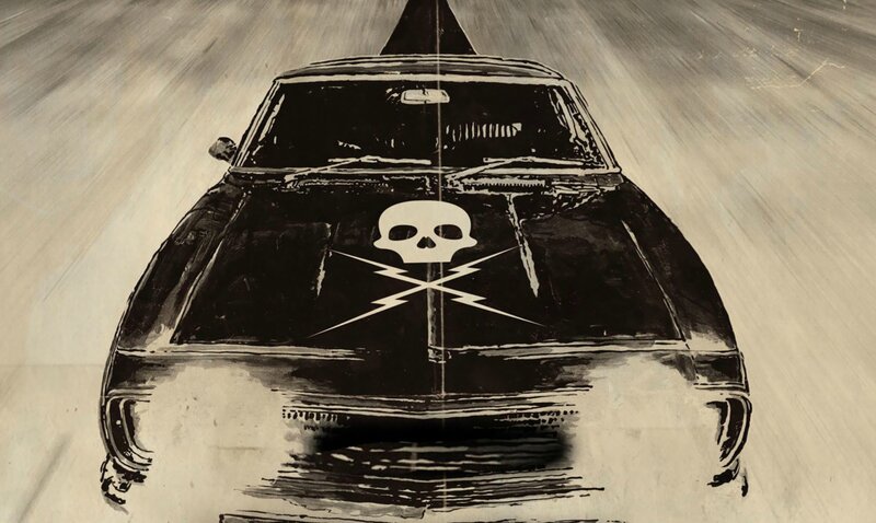 Black Car with Skull — Dramatic, Illustration