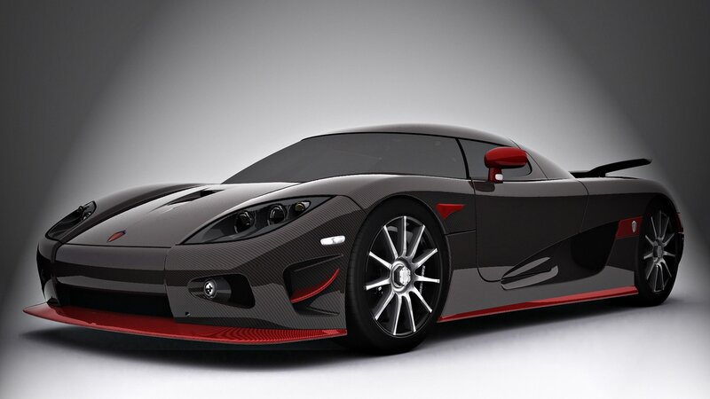 Black Carbon-fiber Sports Car — Dramatic, 3d Render, Red Accents, Carbon Fiber, Side Mirror