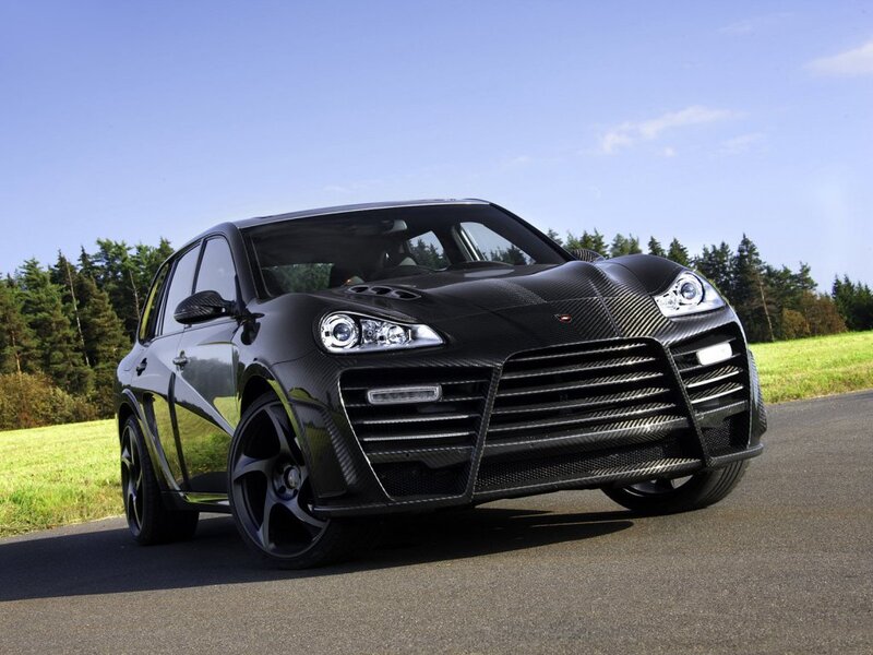 black carbon-fiber SUV on road