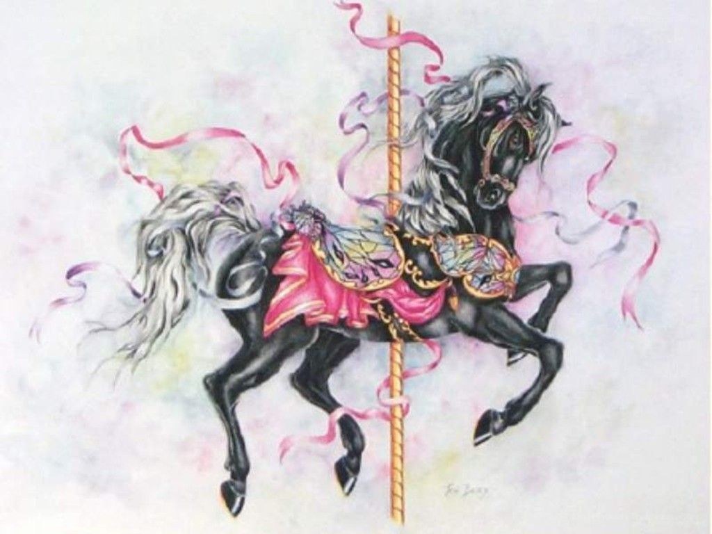 black carousel horse with ribbons