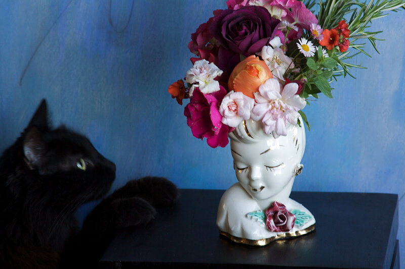 Black Cat and Flower Vase