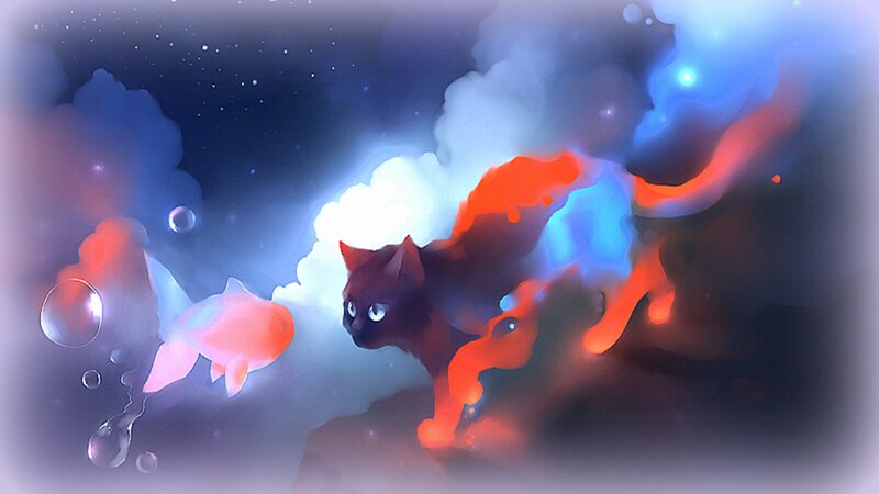 Black Cat and Goldfish — Blue