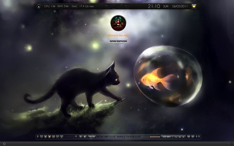 Black Cat and Goldfish — Dreamy, Night, Digital Art