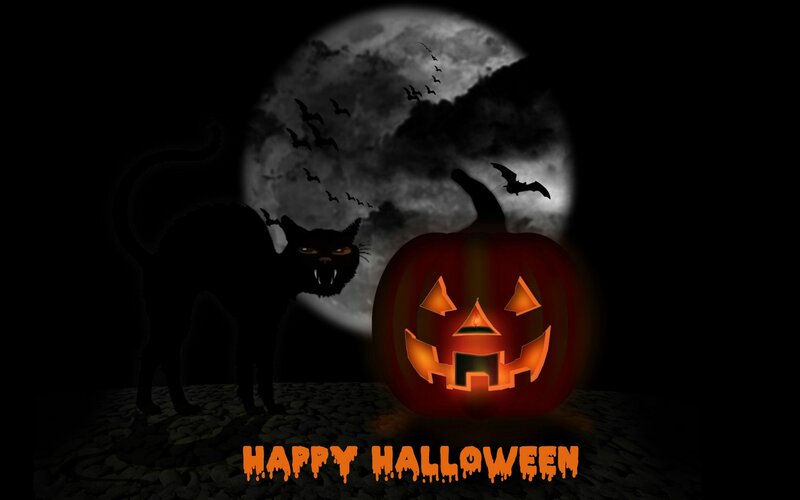 Black Cat and Jack-o-lantern — Spooky, Night, Digital Art
