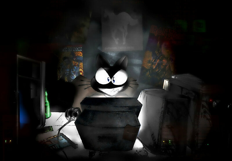 Black Cat at Computer