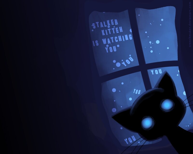 Black Cat at Window — Blue, Creepy, Night, Digital Art