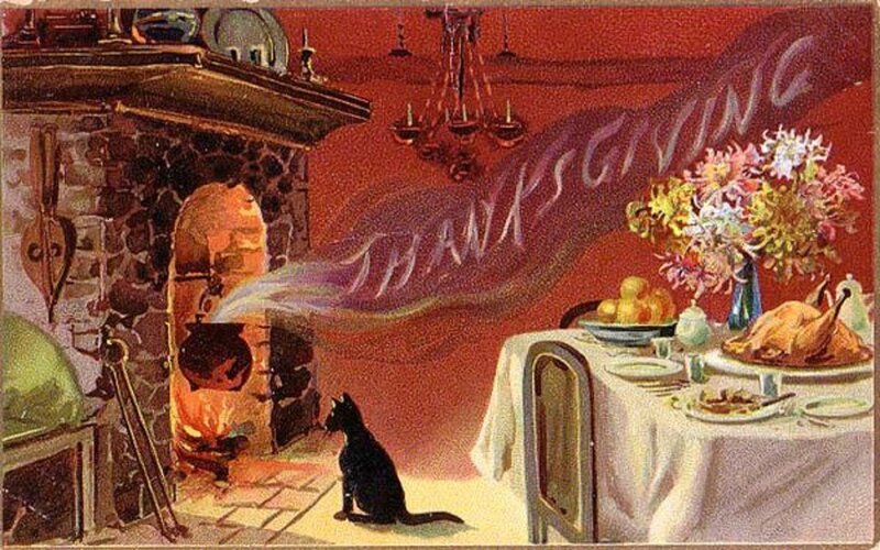 Black Cat by Fireplace — Red