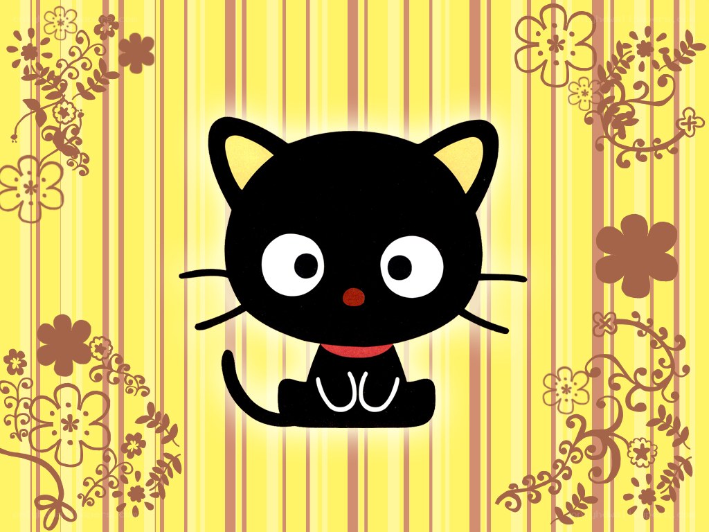 black cat character on striped background