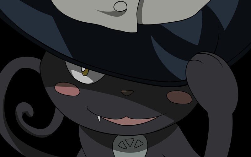 black cat character with hat