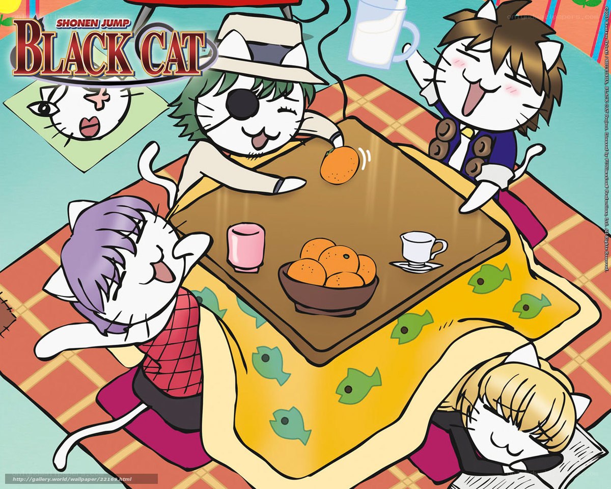 Black Cat characters at table