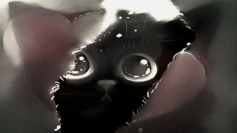 Black Cat Face — Dramatic, Digital Art